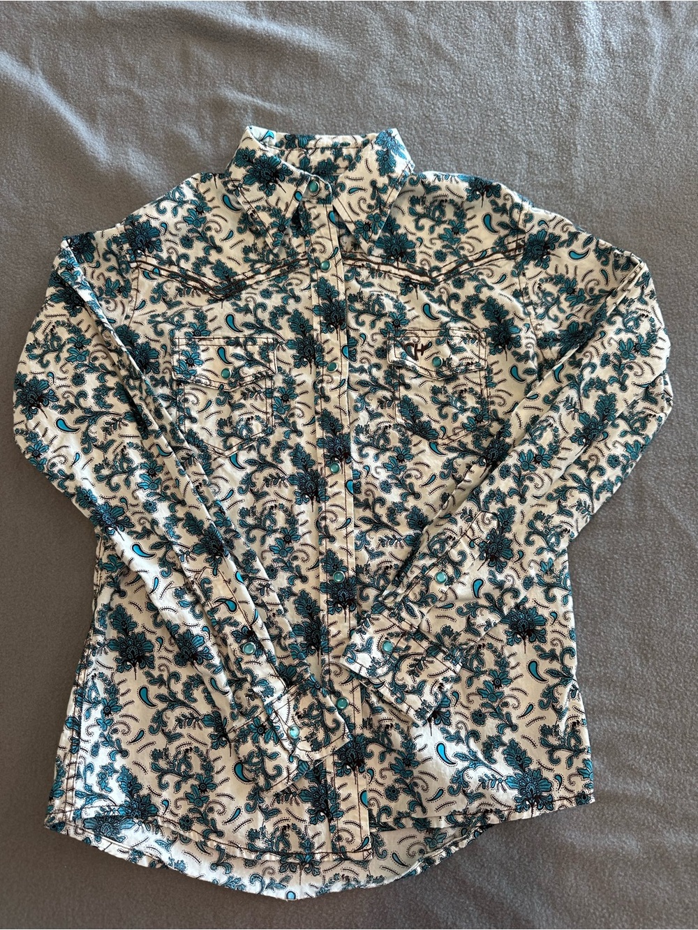 Kids Button-Down Shirt with Teal Floral Print